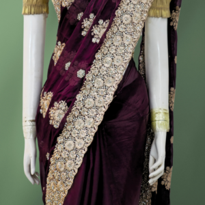 chandrabindu purple color Silk Saree with Embroidery Sequence work.