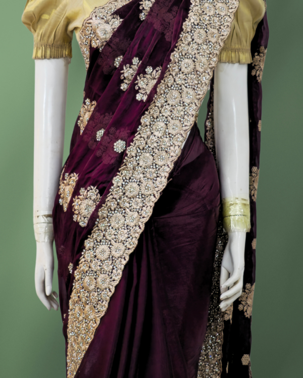 chandrabindu purple color Silk Saree with Embroidery Sequence work.