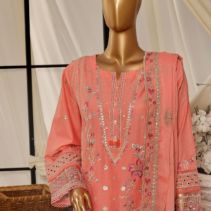 Sweet Pink Pakistani Shalwar Kameez Set With WhitePink Embroidery